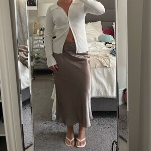 Babaton Taupe Satin Skirt
